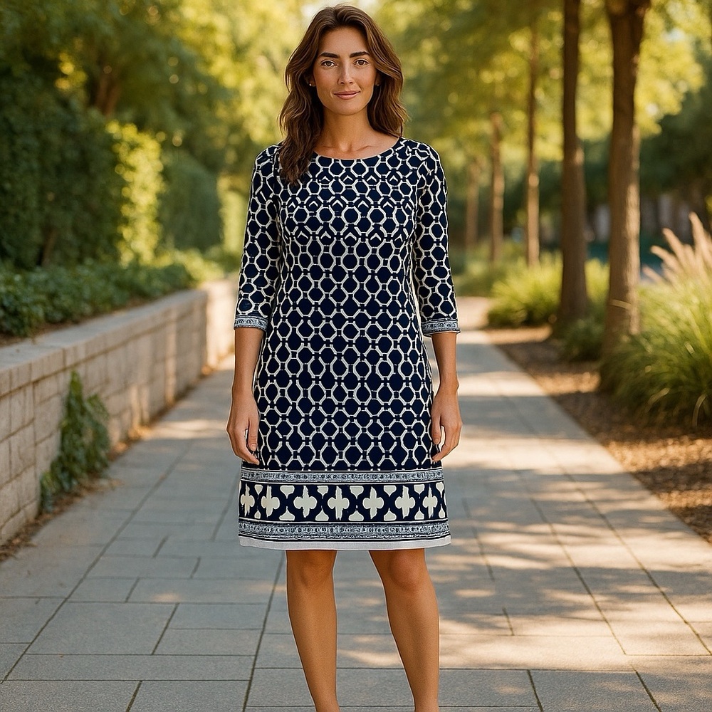 *New INC International Concept Morrocan Window Shift Dress Womens Small Black